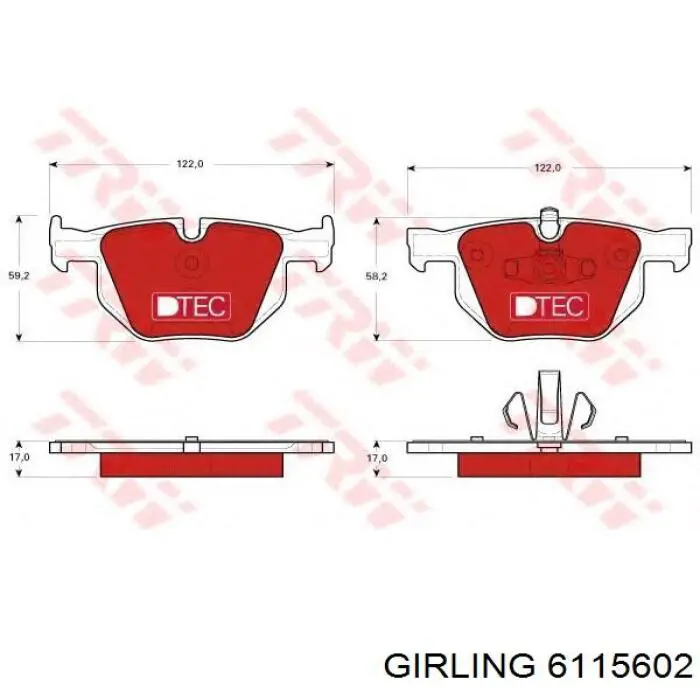 Задние тормозные колодки 6115602 Girling