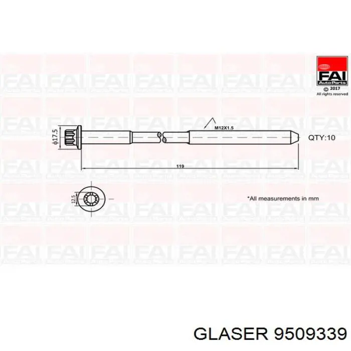 Болт головки блока циліндрів, ГБЦ 9509339 Glaser