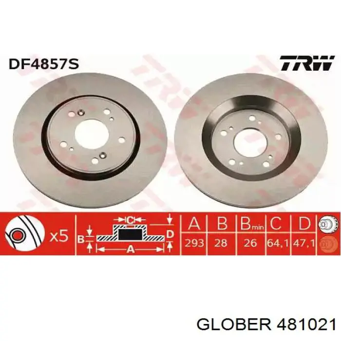 Freno de disco delantero 481021 Glober