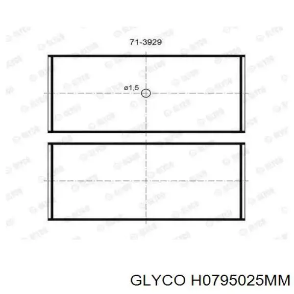 Вкладиші колінвала, корінні, комплект, 1-й ремонт (+0,25) H0795025MM Glyco