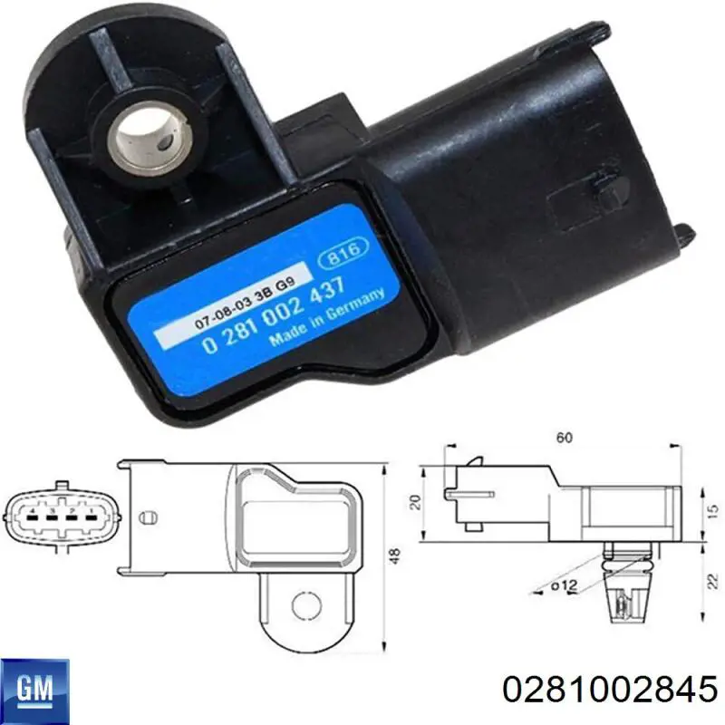 Датчик абсолютного давления в коллекторе General Motors 0281002845 цена, от 10.20 USD