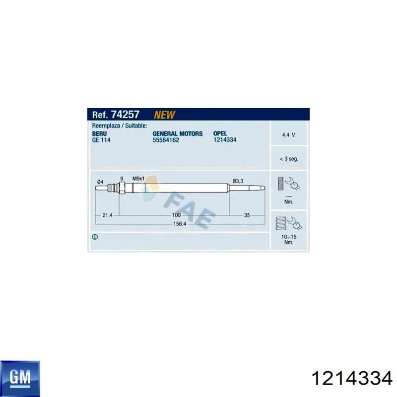 Купить 1214334 General Motors Свечи накала