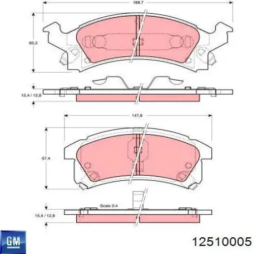 Передние тормозные колодки 12510005 General Motors