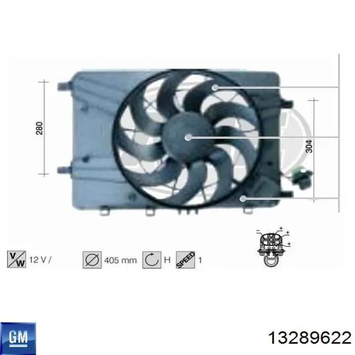 Купить 13289622 General Motors Электровентилятор охлаждения в сборе (мотор+крыльчатка)