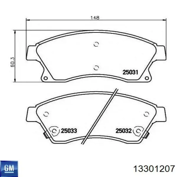 Передние тормозные колодки 13301207 General Motors
