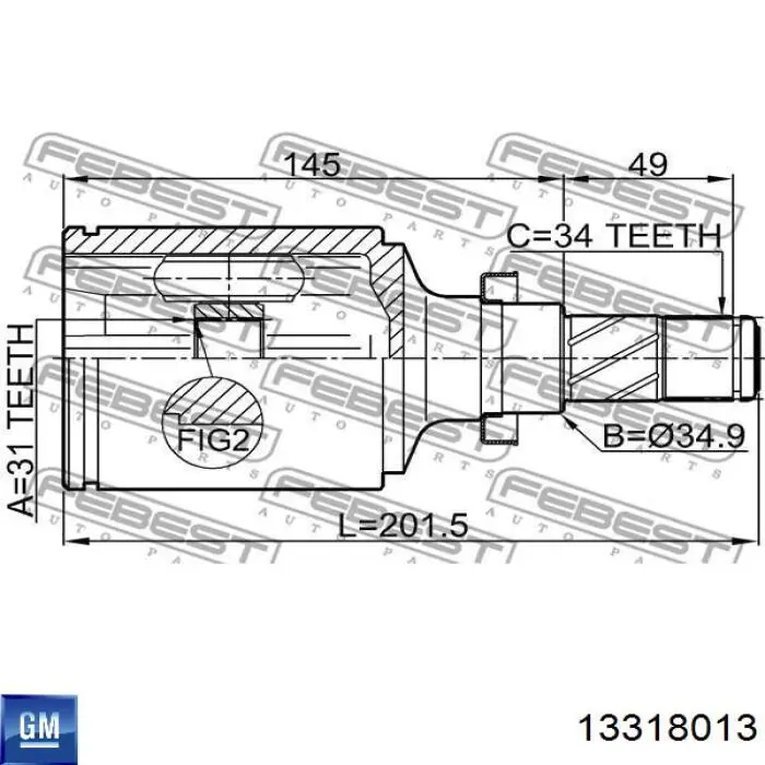 Шарнир привода внутренний General Motors 13318013 цена, от 36.06 USD
