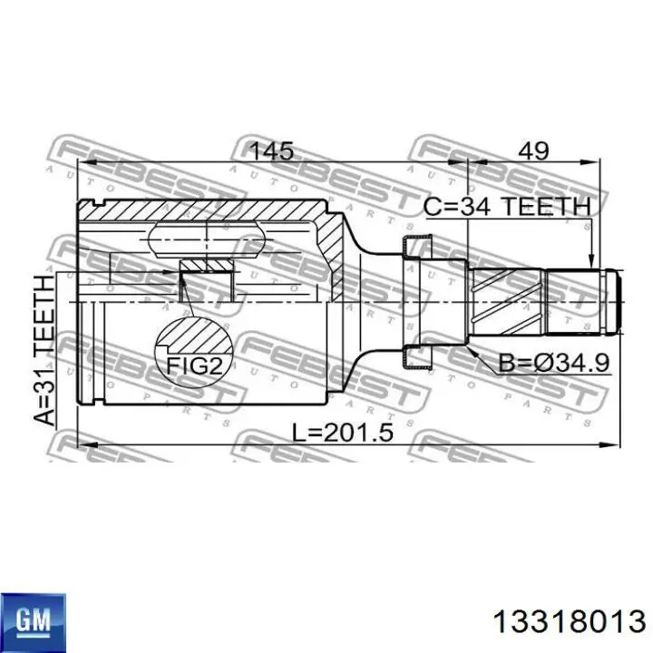 ШРУС внутренний правый 13318013 General Motors