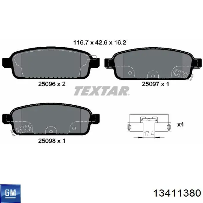 Колодки дисковые  General Motors 13411380 цена, от 12.26 USD