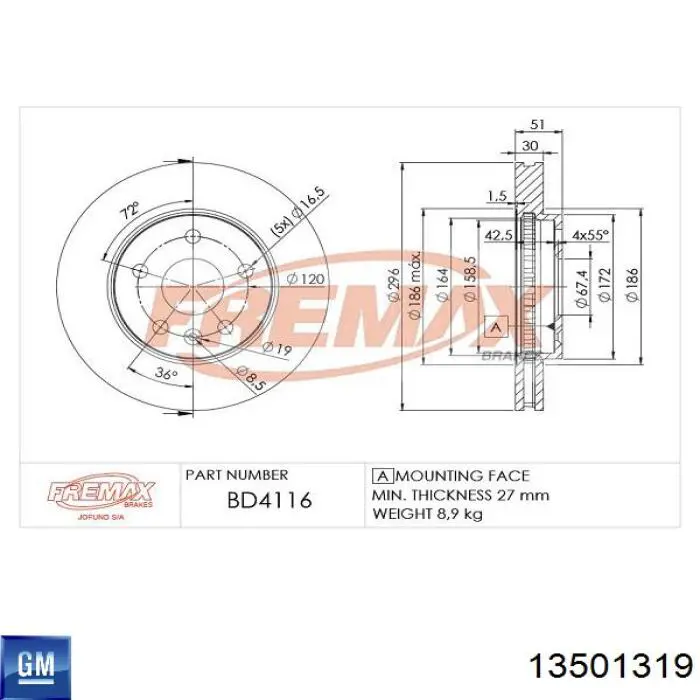 Передние тормозные диски 13501319 General Motors