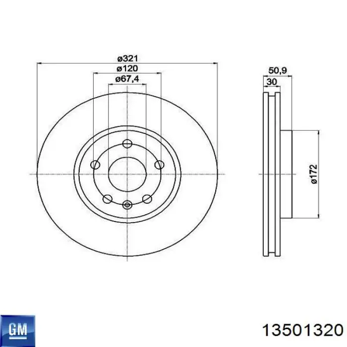 Передний тормозной диск General Motors 13501320