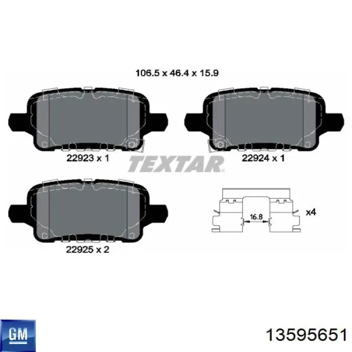 13595651 General Motors sapatas do freio traseiras de disco