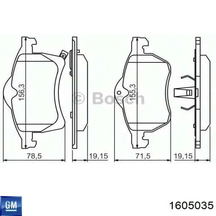 Передние тормозные колодки 1605035 General Motors