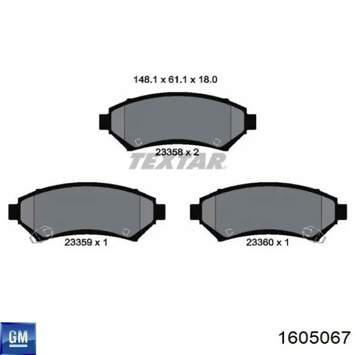 Передние тормозные колодки 1605067 General Motors