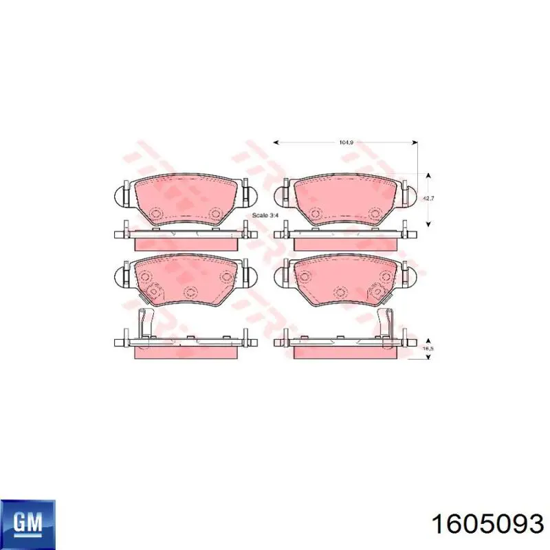 Задние тормозные колодки 1605093 General Motors
