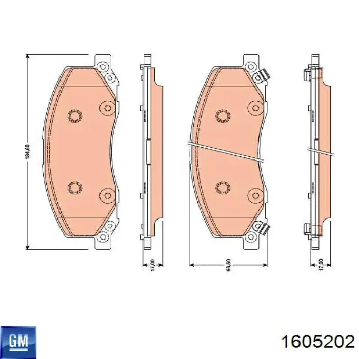 Передние тормозные колодки 1605202 General Motors