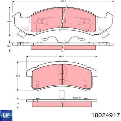 Передние тормозные колодки 18024917 General Motors