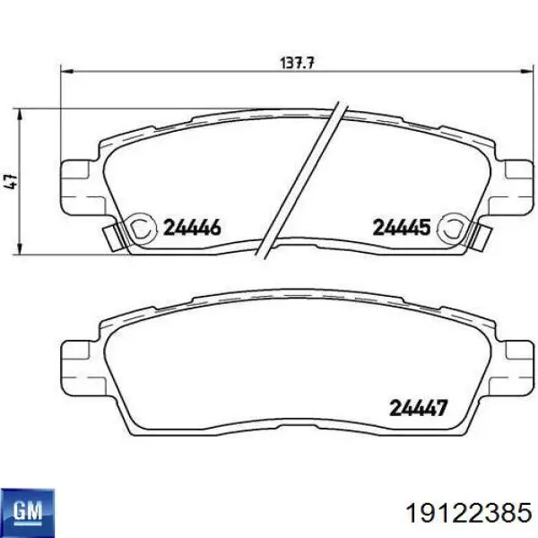 Задние тормозные колодки 19122385 General Motors