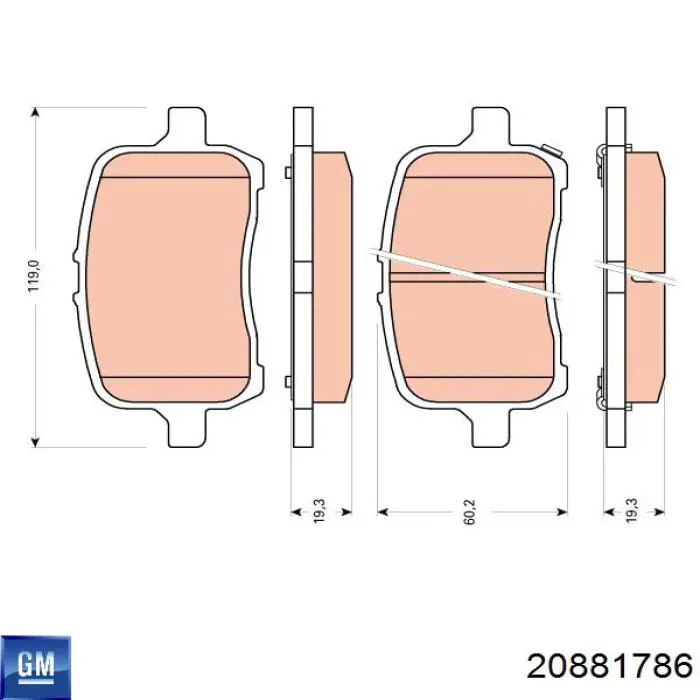 Передние тормозные колодки 20881786 General Motors