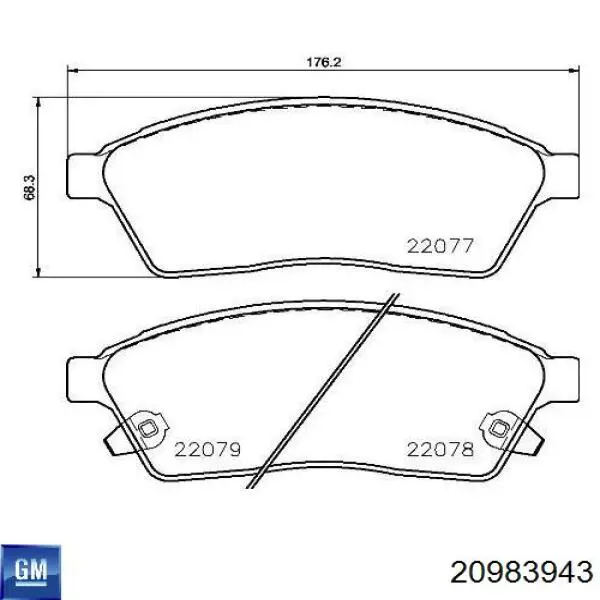 Передние тормозные колодки 20983943 General Motors