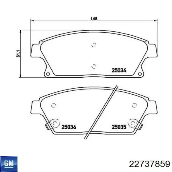 Передние тормозные колодки 22737859 General Motors
