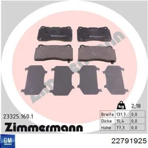 Купить 22791925 General Motors Колодки тормозные