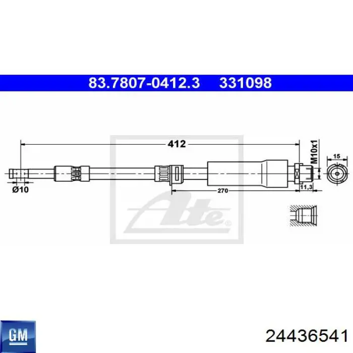 Купить 24436541 General Motors Шланг тормозной передний
