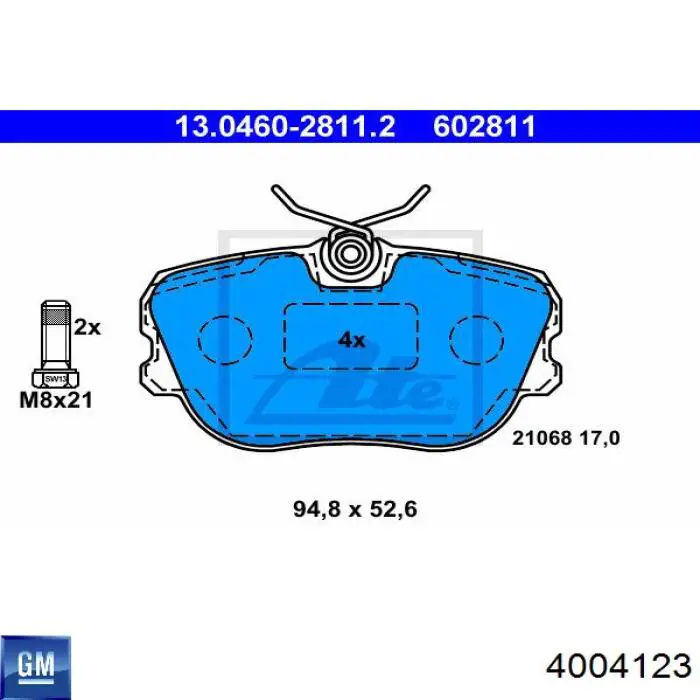 Передние тормозные колодки 4004123 General Motors