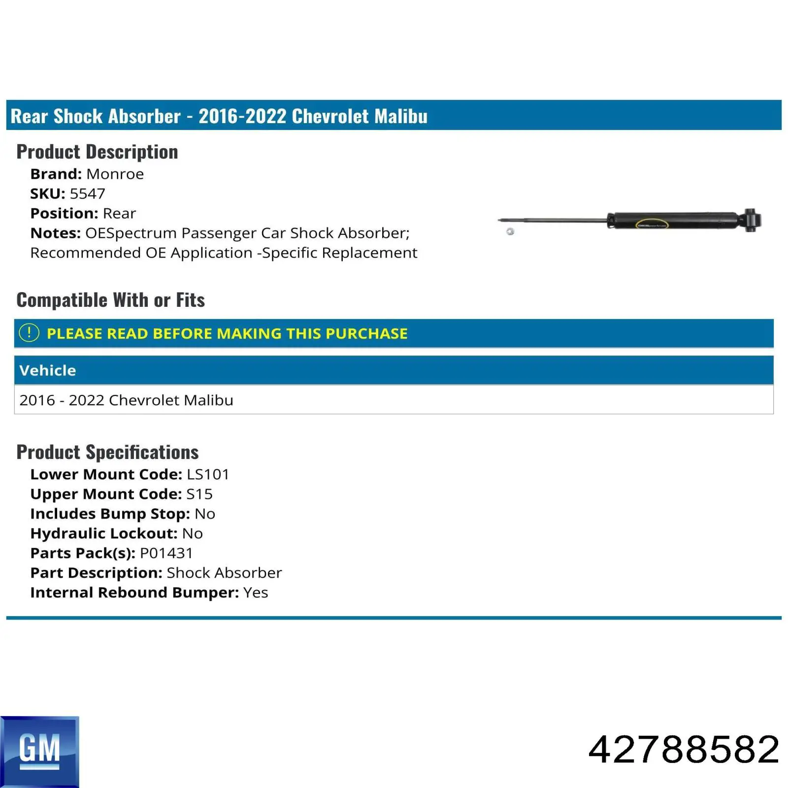 Стойка амортизатора задняя Opel 84000247 цена, от 91.33 USD