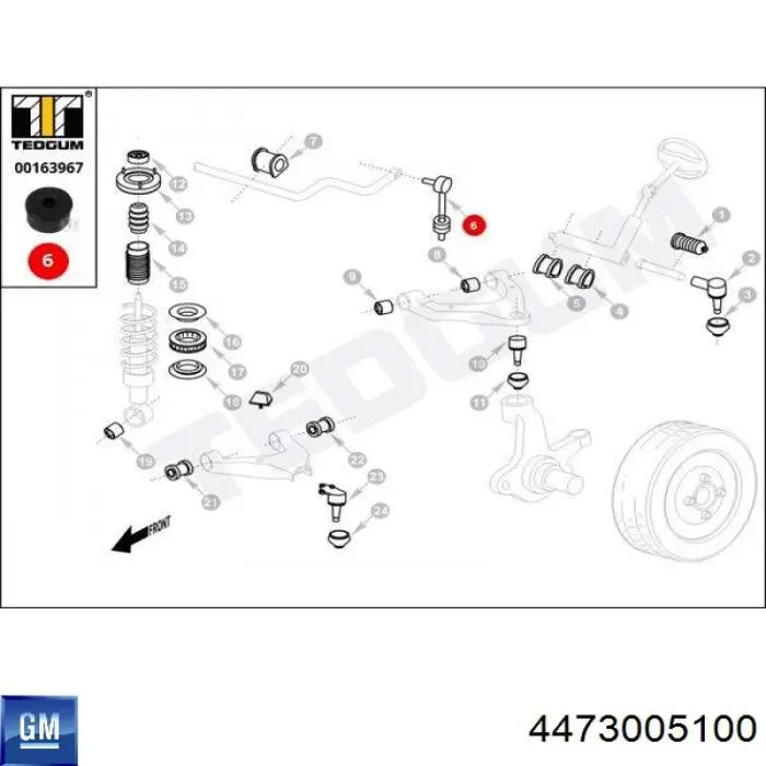 4473005100 General Motors bucha de suporte de estabilizador traseiro