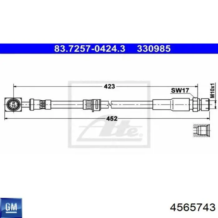 Шланг тормозной передний 4565743 General Motors