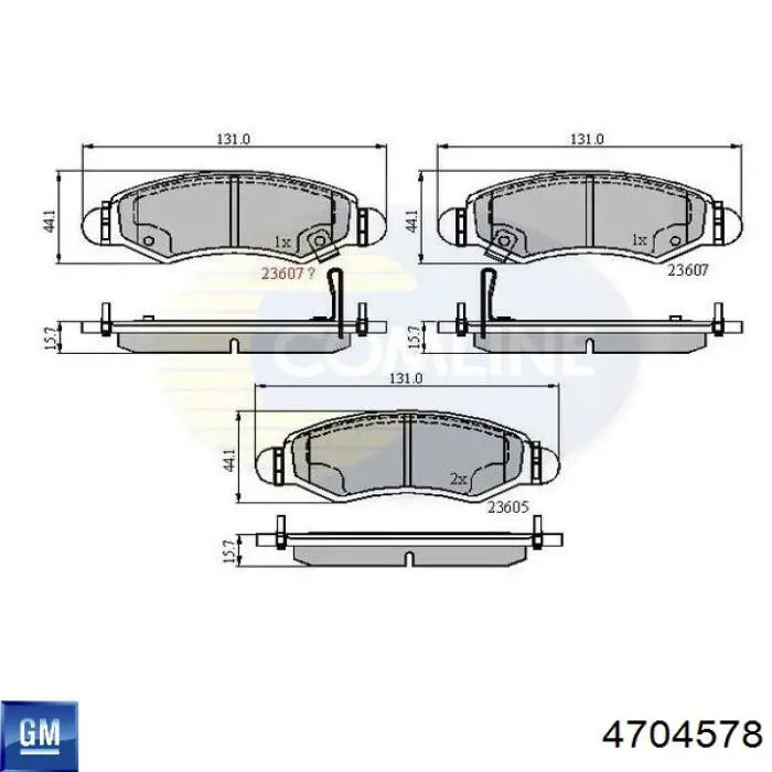Передние тормозные колодки 4704578 General Motors