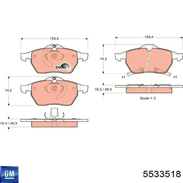 Передние тормозные колодки 5533518 General Motors