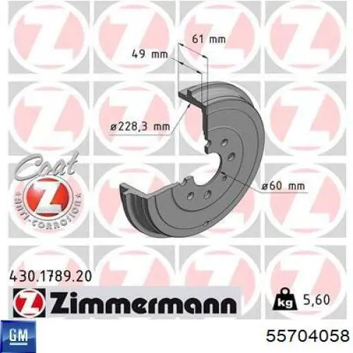 Купить 55704058 General Motors Тормозной барабан