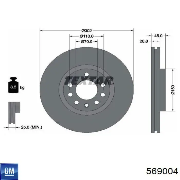 Тормоз дисковый передний General Motors 569004 цена, от 45.43 USD