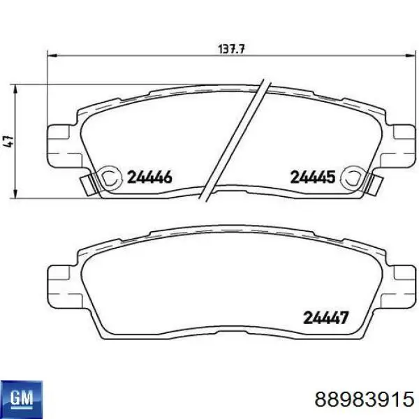 Задние тормозные колодки 88983915 General Motors