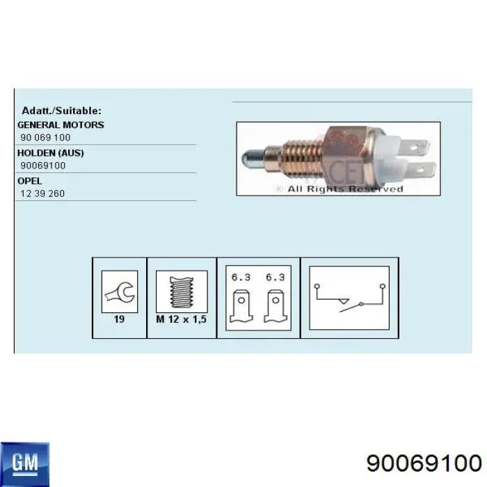 Датчик включения фонарей заднего хода 90069100 General Motors