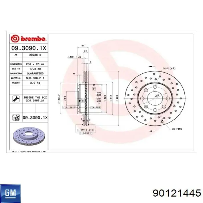90121445 General Motors Диск тормозной передний