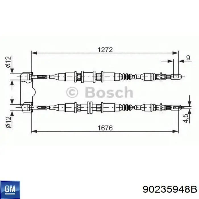 Задний трос ручника 90235948B General Motors
