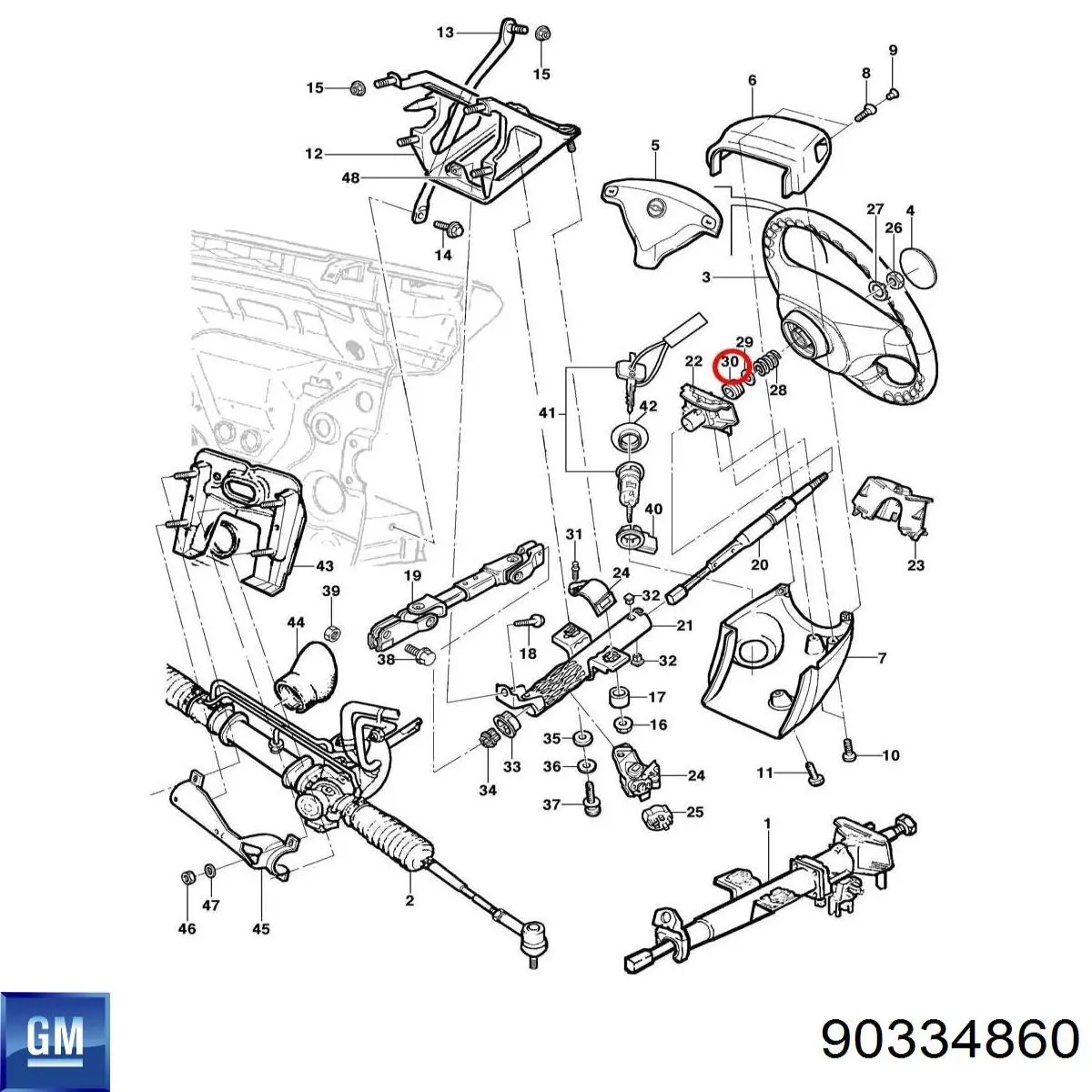 Підшипник рульової колонки, верхній 90334860 GM/Daewoo