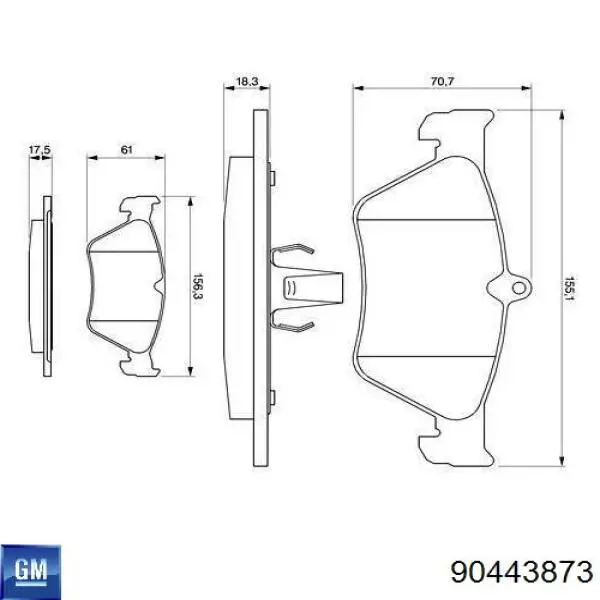 Передние тормозные колодки 90443873 General Motors