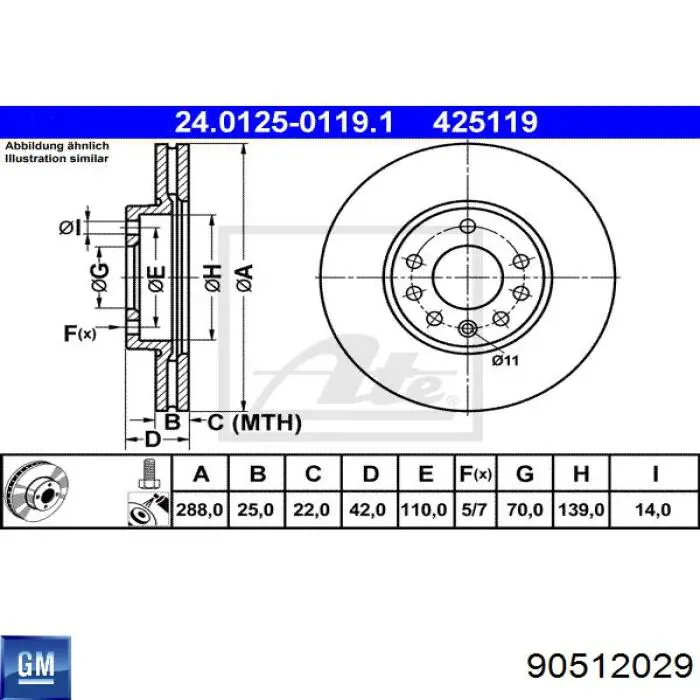 Передние тормозные диски 90512029 General Motors