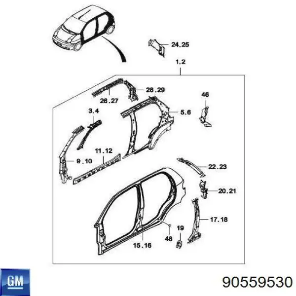 Купить 90559530 General Motors Направляющая заднего бампера левая