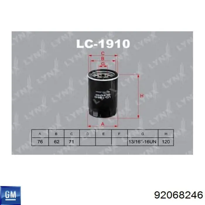 92068246 General Motors Масляный фильтр двигателя