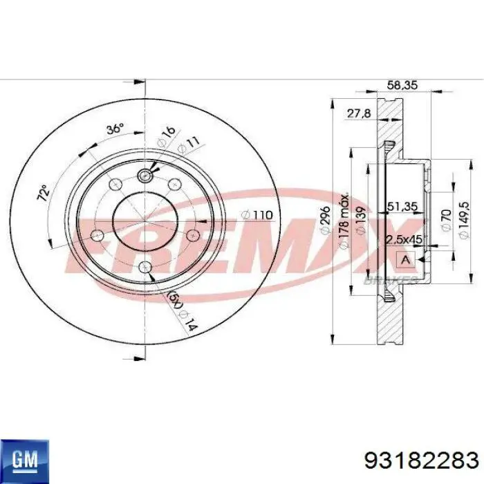 93182283 General Motors Диск тормозной передний