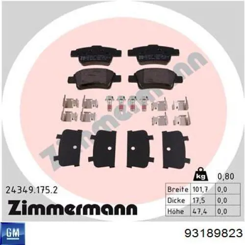 Колодки дисковые  General Motors 93189823 цена, от 16.70 USD