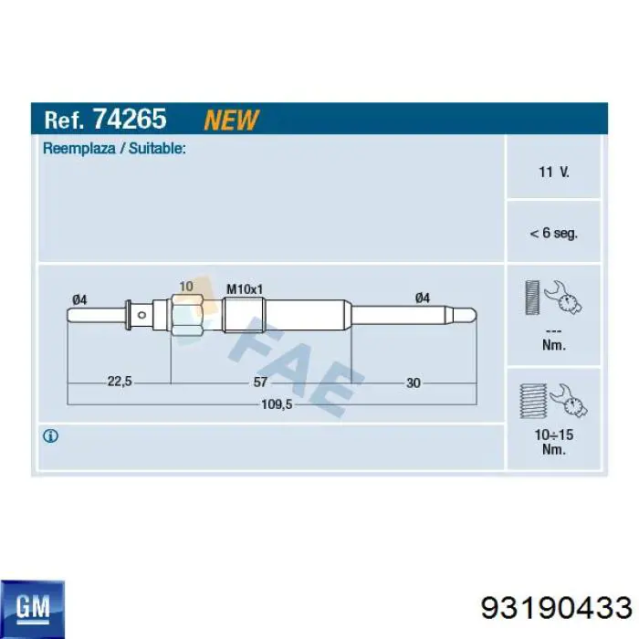 Купить 93190433 General Motors Свечи накала