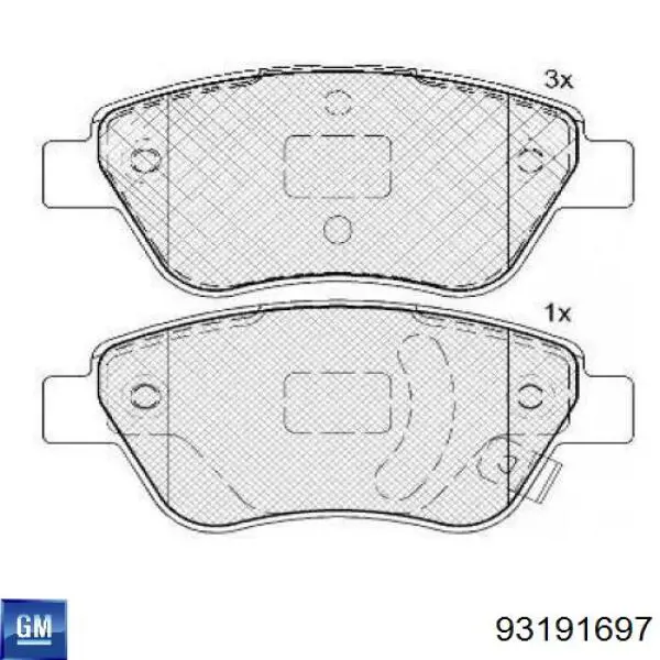 Передние тормозные колодки 93191697 General Motors