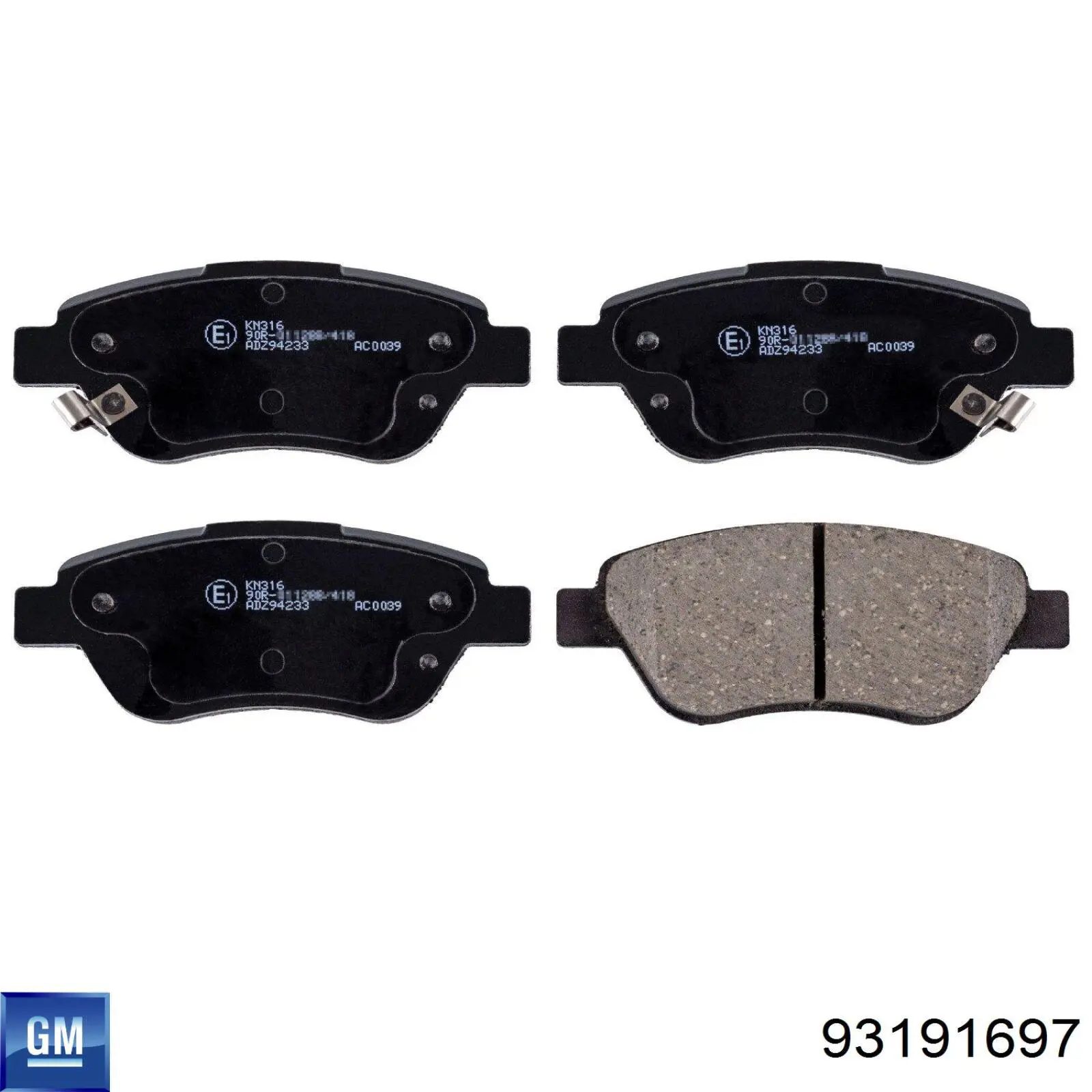 Передние тормозные колодки 93191697 General Motors