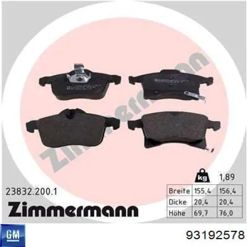 Купить 93192578 General Motors Колодки тормозные
