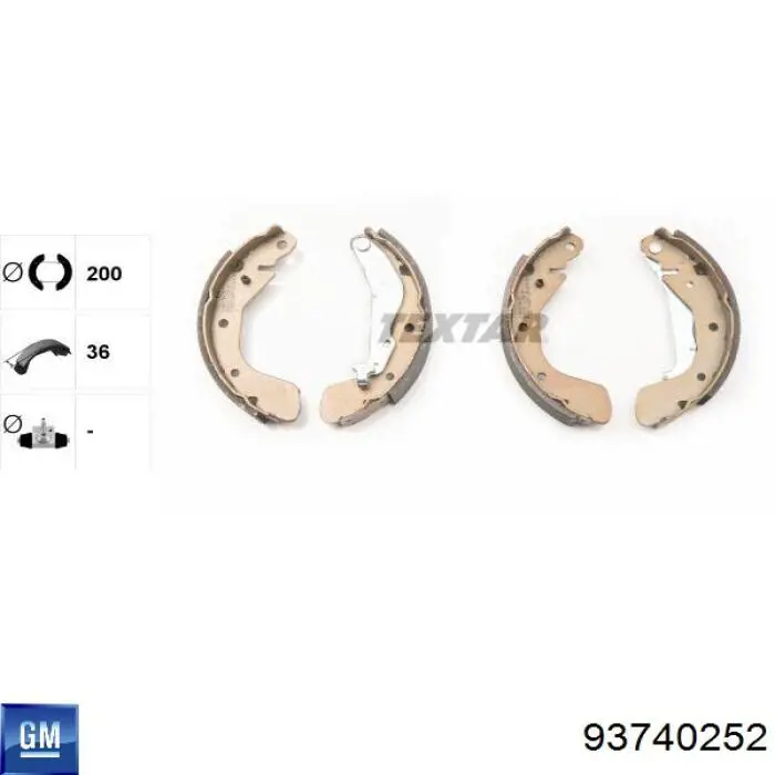 Задние барабанные колодки 93740252 General Motors